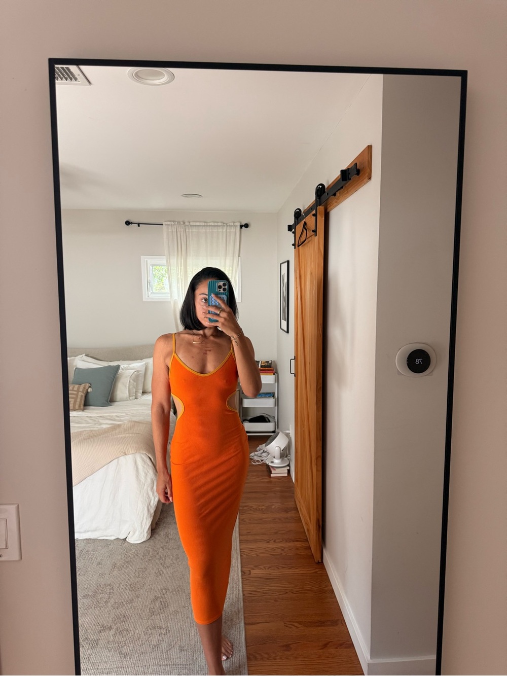 Reformation Orange Cutout Midi Dress